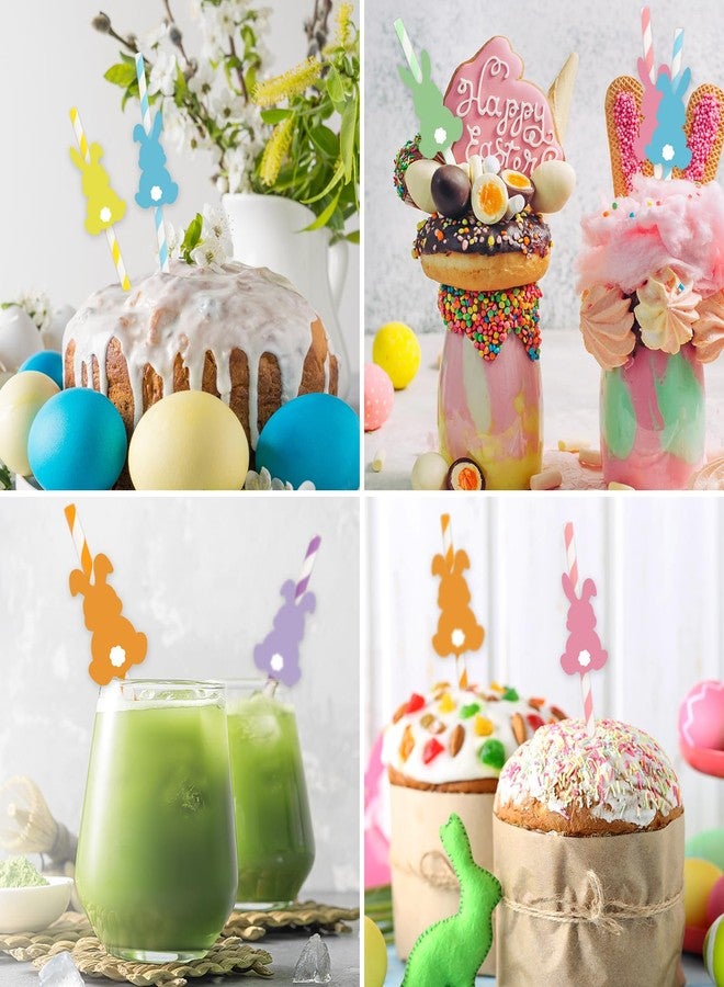 JarThenaAMCS مجموعة جارثينا إيه إم سي إس من 60 قطعة من قشات الشرب الورقية الملونة بنقشة أرنب عيد الفصح، قشات شرب مخططة، قشات شرب للاستخدام مرة واحدة على شكل أرنب، مثالية لمستلزمات حفلات عيد الفصح والربيع، 6 تصاميم - Image 4